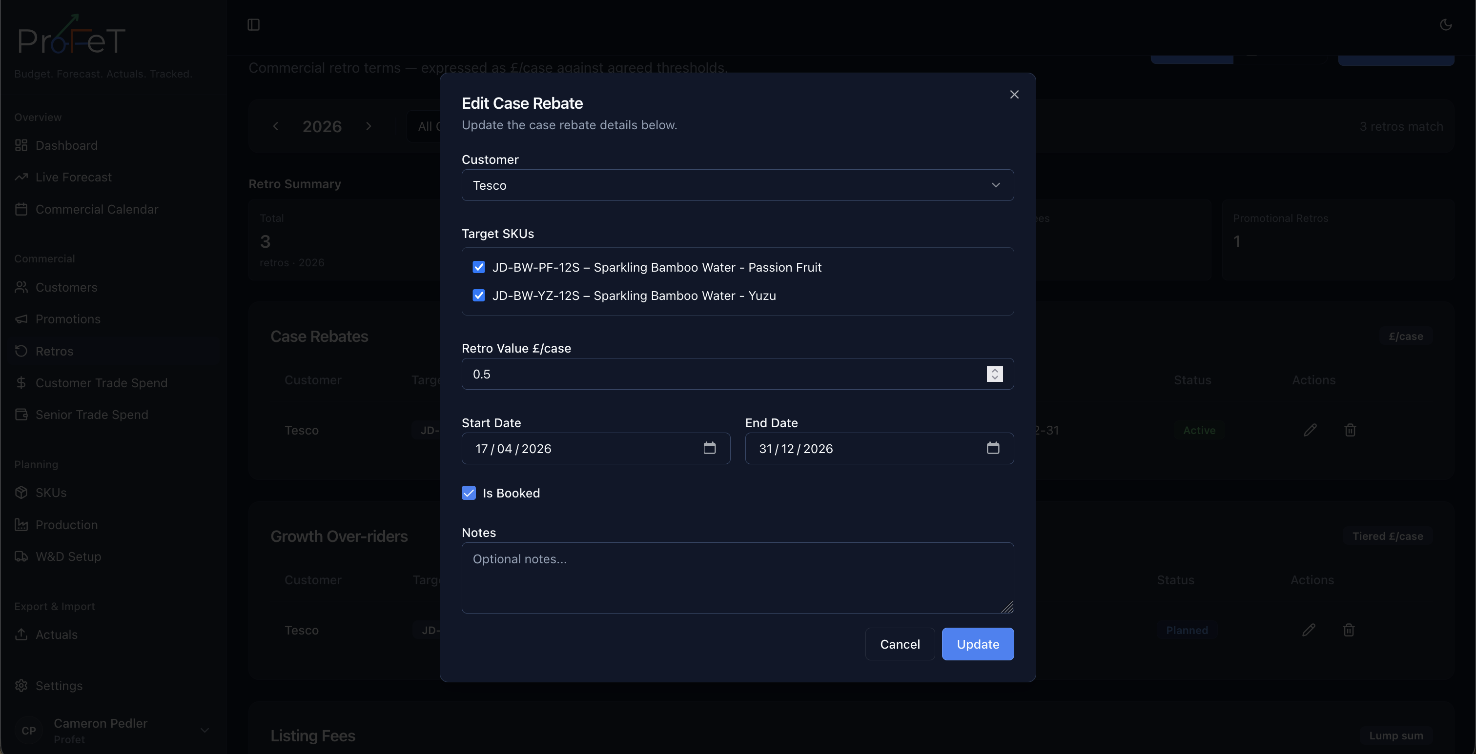 Retro detail showing conditions and tier settings