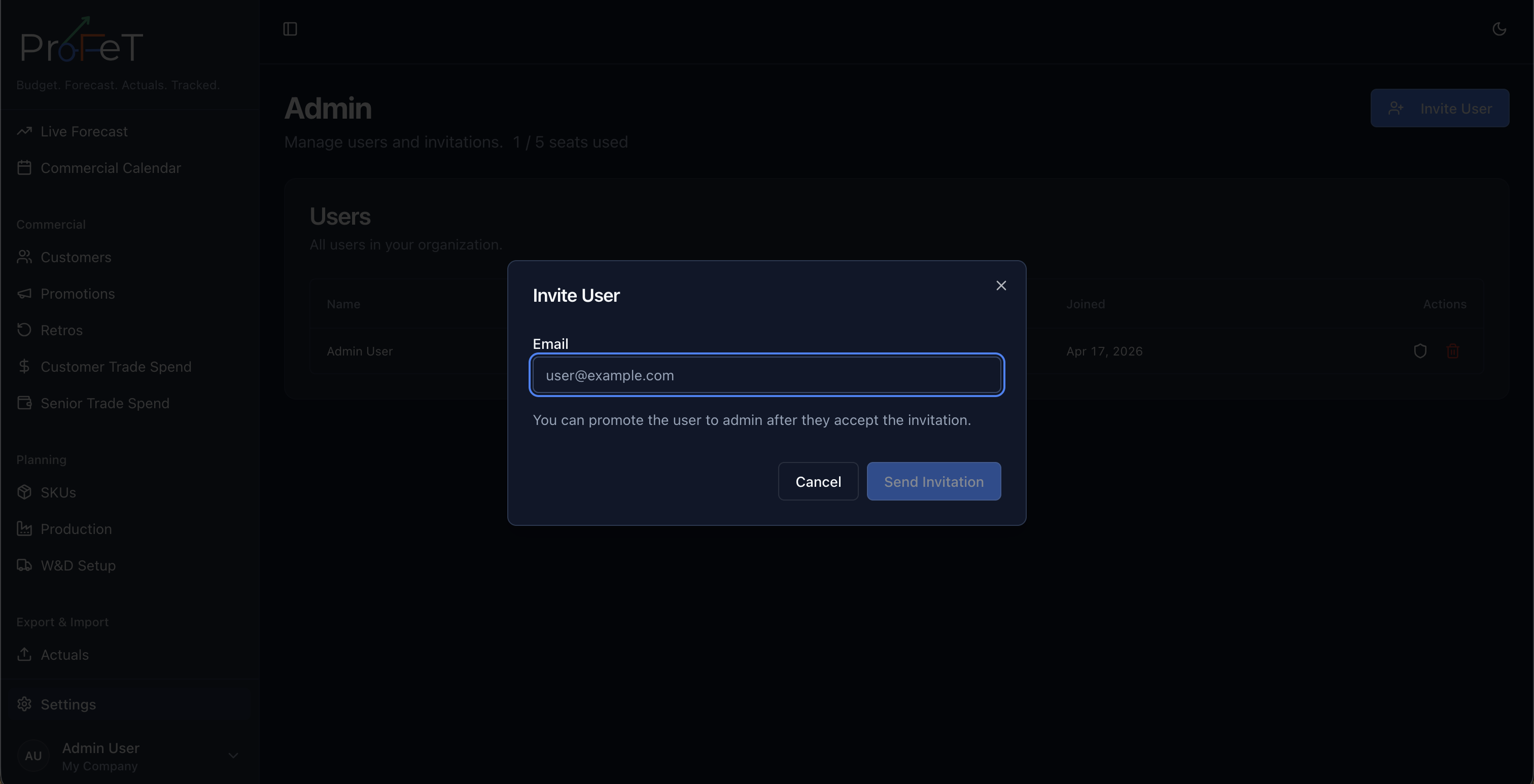 Admin user invitation flow
